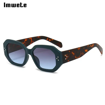 IMWETE 2023, винтажные мужские солнцезащитные очки с плоским верхом, Мужские брендовые Черные квадратные солнцезащитные очки с градиентом UV400, Солнцезащитные очки для женщин Cool One Piece