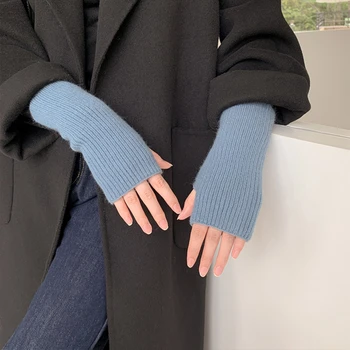 Новые Корейские теплые перчатки на полпальца, Осенне-зимние шерстяные теплые Студенческие перчатки без пальцев, сенсорный экран, Толстый вязаный браслет