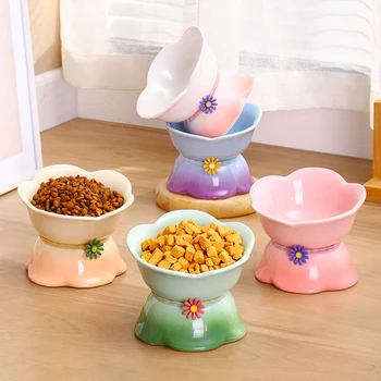 Керамическая миска для кошек с градиентом, приподнятый корм для домашних животных, поилки для воды, наклоненные принадлежности для питья щенков