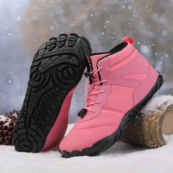 Зимние розовые плюшевые походные ботинки для босоножек, женские высокие эластичные уличные треккинговые кроссовки для мужчин, утепленные мехом Мужские зимние ботинки