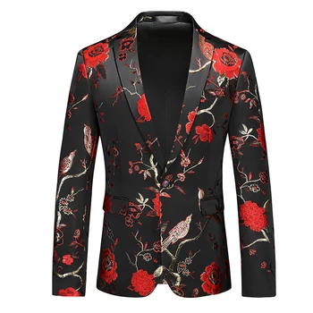 Размер 6XL мужская мода slim fit костюм куртка блейзер скинни смокинг жаккарда с цветочным узором, Шаль отворот костюм Свадебная вечеринка выпускного вечера Мужские пиджаки