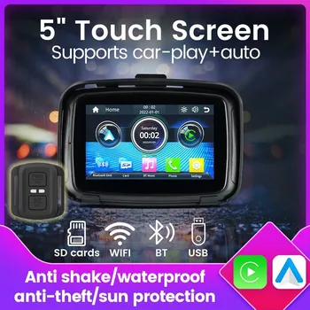 Мультимедийный видеоплеер для мотоцикла, навигация для беспроводного Carplay Android Auto BT, 5-дюймовый водонепроницаемый портативный экран IPX7