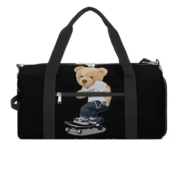 Спортивная сумка Bear-Toy-Skate с милым животным принтом, Оксфордские спортивные сумки с обувью, Багажная сумка на заказ, Милая сумка для фитнеса для пары
