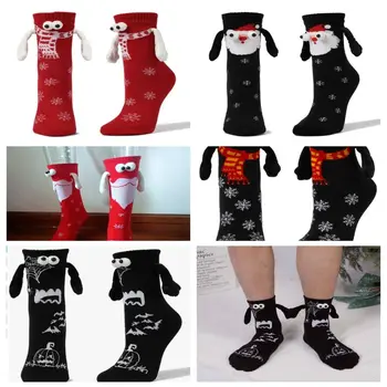 Мультяшные Рождественские Магнитные носки, Теплые Мягкие дышащие носки с длинными трубками, Напольные носки, удобные носки для глаз, женские носки из рук в руки.