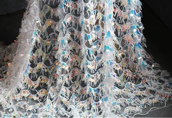 Лазерный цветной рельефный кисточка с волнистыми блестками ткань танцевальная мода фон креативная ткань Высококачественная лазерная ткань для одежды