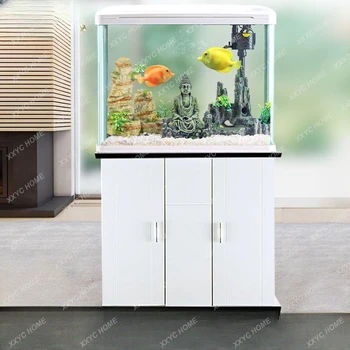 Аквариум с базовым шкафом, настольный Домашний аквариум для гостиной, экологическая тропическая рыба, Ленивая рыба, глобус