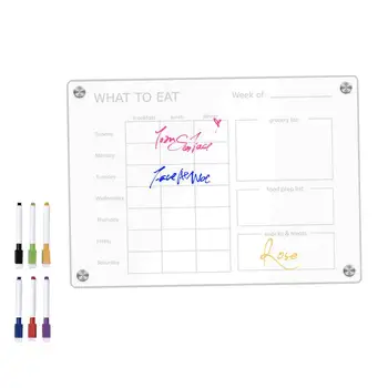 Магнитный планировщик еды для холодильника, Прозрачный акриловый Календарь приготовления еды, Доска для планирования с 6 красочными ручками, Стираемая еда