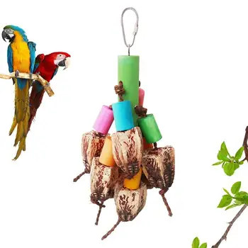 Игрушки для жевания птиц, игрушки для измельчения Попугая, Игрушки для жевания из массива дерева, Подвесная Многослойная Многофункциональная Игрушка С Металлическим крючком для