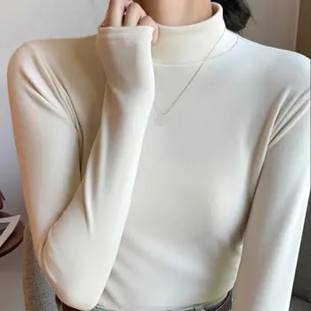 Мягкая эластичная футболка, Уютный двусторонний бархатный женский пуловер с полувысоким воротником, блузка на осень-зиму, мягкая эластичная приталенная посадка