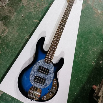 Электрическая бас-гитара с 4 струнами темно-синего цвета с активной цепью из кленового шпона с пламенем на заказ