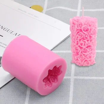 Свеча ручной работы цилиндрической формы 3D Цветок Розы Гипсовая форма для гипса Силиконовые формы для мыльных свечей Поделки ручной работы