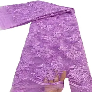 Роскошная 3D кружевная ткань 5 ярдов Дубайского тюля ручной работы, расшитого бисером, кружевная ткань с Розовой вышитой аппликацией, Африканская ткань для шитья.