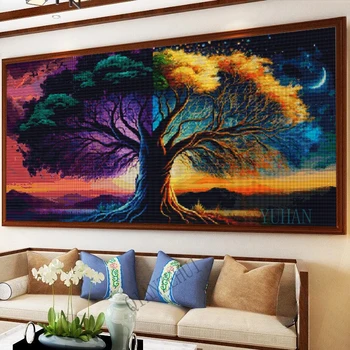 Большой размер 5D Дерево жизни Four Seasons Алмазная живопись, Новая коллекция, Сделай САМ, Полная Алмазная мозаика, вышивка, Полные комплекты
