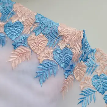 Ширина 1 метр 20 см Синие листья Белая вышитая кружевная отделка для пошива платья Бюстгальтер Домашний текстиль Шторы ручной работы Декор DIY