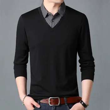 Весенне-осенняя мужская рубашка поло с длинным рукавом, модные повседневные топы с лацканами, высококачественные Корейские тонкие футболки