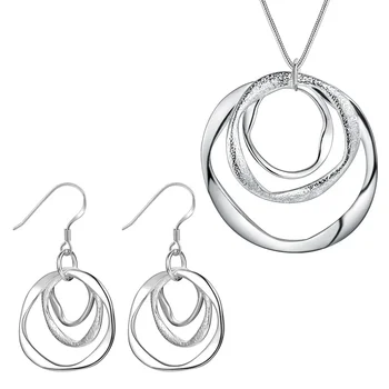 Изысканные посеребренные Красивые круглые ожерелья с подвесками circel, серьги для женщин, модные наборы свадебных украшений для вечеринок, подарки