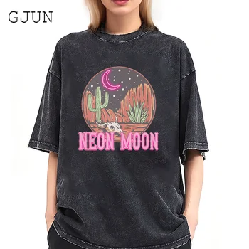 Рубашка Neon Moon, классическая футболка с графическим рисунком в стиле кантри для женщин, шикарные топы с коротким рукавом и круглым вырезом, женские футболки Harajuku