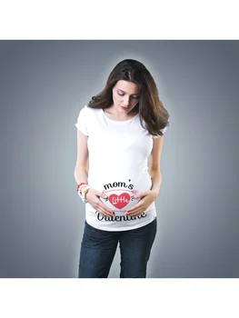 Маленький Валентин для мам по беременности и родам, Милая забавная футболка для беременных на День Святого Валентина, повседневные топы для беременных с коротким рукавом