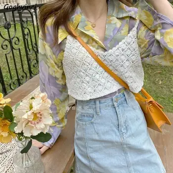 Женские модные универсальные трикотажные простые укороченные топы, Сексуальный Корейский стиль, Милая Элегантная летняя студенческая рубашка в винтажном стиле