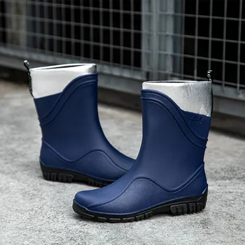 Зимние теплые ботинки, мужские водонепроницаемые водонепроницаемые ботинки до середины икры, дождевики с теплым меховым носком, обувь 2021 года, новые мужские зимние ботинки, резиновая обувь