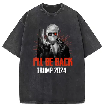 Trump 2024 I'll Back Мужская футболка с длинным рукавом, выстиранные уличные свитшоты Ostern Day, дизайнерская одежда, модная футболка с принтом