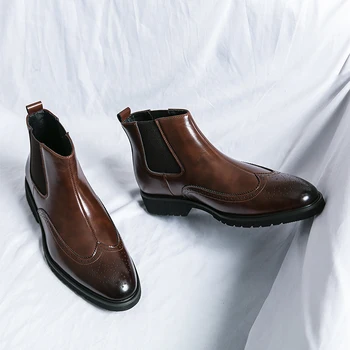 Кожаная обувь мужская кожаная деловая официальная британо-корейская версия молодежных мужских ботинок Челси на толстой подошве на шнуровке