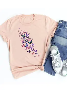 Модная трендовая одежда, женская летняя футболка с принтом бабочки 90-х, модные повседневные футболки с коротким рукавом