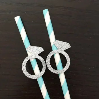 блестящее бриллиантовое кольцо небесно-голубые Бумажные Соломинки океанская Свадьба для новобрачных день рождения ребенка душевая Кабина Бар Посуда Для Напитков