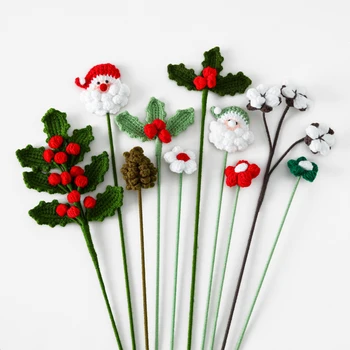 Вязаный Букет Цветов Рождественский Искусственный Цветок Крючком Ягоды Санта Клауса Готовый Вязаный Цветок Ручной Работы Рождественский Подарок