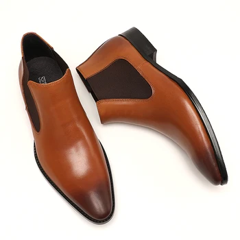 Мужские ботильоны Оксфорды из натуральной кожи, Черные коричневые мужские ботинки без застежки, Итальянские официальные ботинки Челси, Кожаная мужская обувь