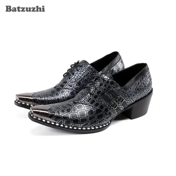 Batzuzhi/ Модная Дизайнерская Мужская Обувь; Вечерние Кожаные Модельные туфли С острым носком; Мужские Туфли на высоком каблуке 6,5 см на шнуровке для мужчин; Вечерние, Деловые