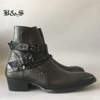 Черный и уличный эксклюзивный роскошный ремешок-бандана черная цепочка из натуральной кожи с крокодиловым узором мужские ботинки Челси реальное изображение
