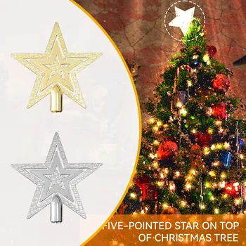 50ШТ Рождественское покрытие рождественской елки Украшение в виде звезды на верхушке дерева, золотое и серебряное подвесное украшение в виде пятиконечной звезды