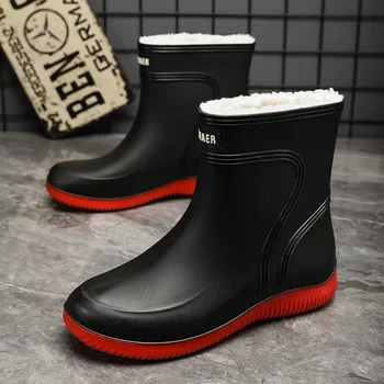 Модные мужские непромокаемые ботинки, зимние хлопчатобумажные теплые рабочие ботинки, мужские износостойкие резиновые сапоги для работы на открытом воздухе, водонепроницаемые ботинки для рыбалки