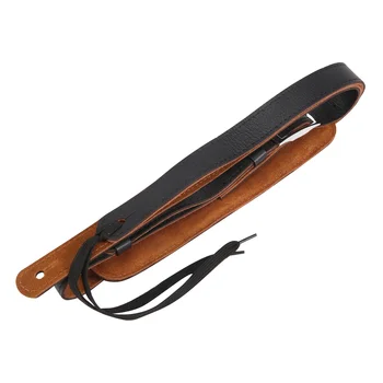 Прочный кожаный ремень для электрогитары с металлической пряжкой, плечевая накладка, Регулируемые винтажные гитарные ремни-Черный цвет