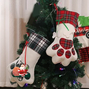 Рождественские чулки с рисунком лап домашних животных Чулки для подвешивания к камину для домашних животных и рождественские украшения