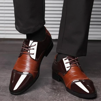 Повседневная деловая кожаная обувь для мужчин, оксфорды с острым носком на шнуровке, Вечерние модельные туфли для мужчин, Свадебная вечеринка, Офисная рабочая обувь