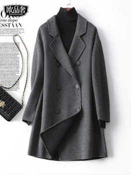 Двустороннее кашемировое пальто для женщин, средней длины, двубортное, серого цвета, осень-зима, новая корейская версия,