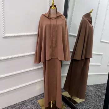 Горячее поступление 2023 года, мусульманский комплект из 2 предметов, Хиджаб, мусульманская элегантность, Исламская Скромная одежда для женщин, однотонное длинное платье