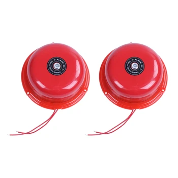 Электрический звонок круглой формы для школьной пожарной сигнализации диаметром 2X AC 220V диаметром 100 мм 4 дюйма красного цвета
