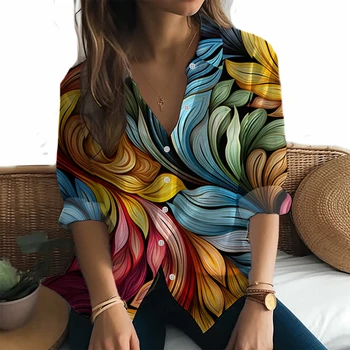 Весенне-осенняя яркая модная женская рубашка, темперамент, Красивая рубашка с длинными рукавами с 3D-печатью, повседневная и удобная рубашка