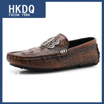HKDQ/ Классическая Удобная Повседневная Кожаная обувь на плоской подошве; Дышащие Мужские Лоферы; Нескользящая Мужская обувь Для вождения; Лоферы Большого размера 38-48