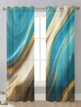 Шторы цвета морской волны с мраморной текстурой для экранирования окон в гостиной, прозрачная вуаль, тюлевая занавеска, шторы Cortinas для домашнего декора