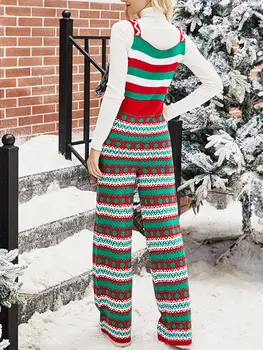Женские Рождественские вязаные комбинезоны Y2K без рукавов на тонких бретельках с забавным принтом, широкие брюки, ползунки с карманами