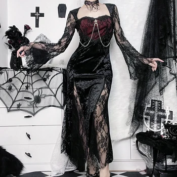 Женское платье в готическом стиле на Хэллоуин, платья с длинным рукавом и высокой талией 2023, новая готическая эстетика 90-х, женское сексуальное облегающее клубное платье для вечеринок CF22166