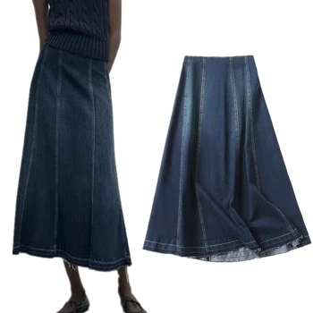 Maxdutti Модная женская винтажная юбка Миди, женская джинсовая юбка, облегающая, с высокой талией, в стиле пэчворк, тонкая