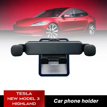 Для Tesla New Model 3 Hhighalnd 2024 Автомобильный Держатель Для Мобильного Телефона Деревянная Гравитационная Опора Монтажный Кронштейн Вентиляционный Зажим Защелкивающийся Выпуск Воздуха