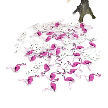 50 шт./лот Деревянная пуговица с принтом Фламинго, Швейные принадлежности для Скрапбукинга, принадлежности для рукоделия, Аксессуары для Скрапбукинга 
