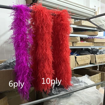 6 10 15 20 25Ply Толстая пушистая отделка шарфа-боа из страусиных перьев для рукоделия, ткань для пошива праздничной одежды длиной 2 метра по индивидуальному заказу