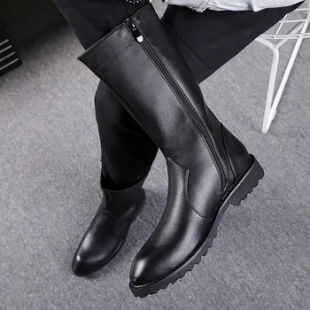 Мужские высокие ботинки в британском стиле, черные туфли из мягкой кожи, сценические мотоциклетные ботинки для ночного клуба, весна-осень, botas hombre zapatos
